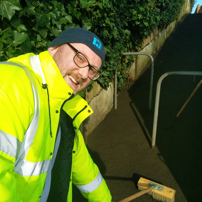 Gary Fuller sweeping up