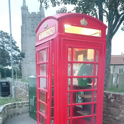 Defibrillator in ex-phone box in Lydd