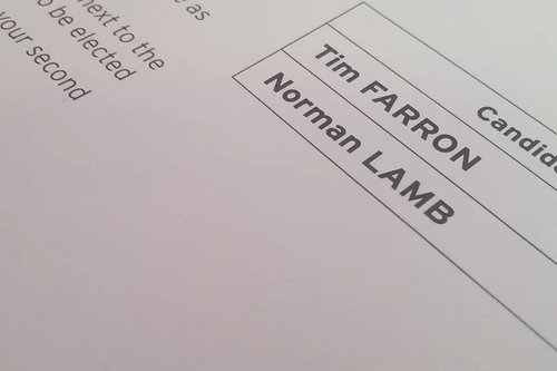 Lib Dem Leadership Election Ballot Paper [Tim Farron / Norman Lamb]