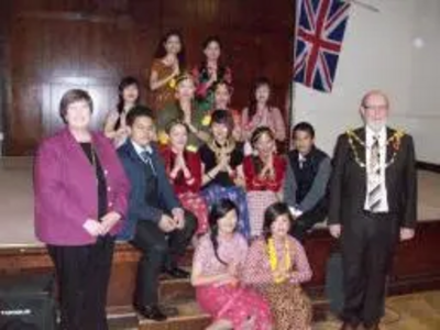 Kate and Tom McNeice with Nepali performers