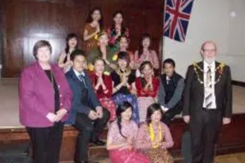 Kate and Tom McNeice with Nepali performers