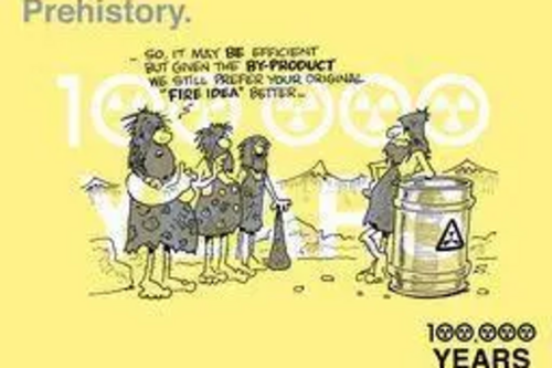 Lib Dem Anti-Nuclear "100,000 Years" campaign cartoon. Caveman / Prehistory.