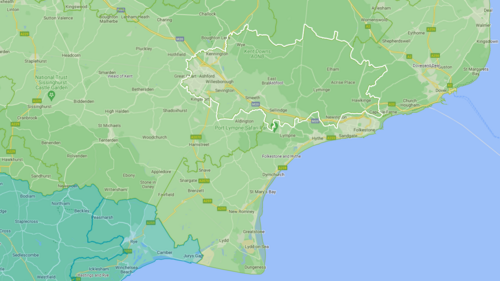 Ashford Constituency boundaries from 2024 GE [Map courtesy Google Maps from bcereviews.org.uk]