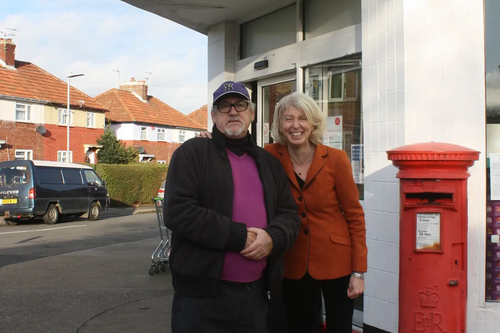 Sarah Smith and Bill Haines outside Post Office in Walmer