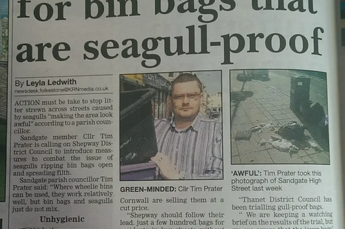 Article from Folkestone Herald 10 July 2014 on seagull proof rubbish bags