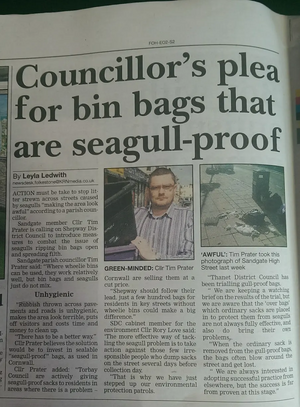 Article from Folkestone Herald 10 July 2014 on seagull proof rubbish bags