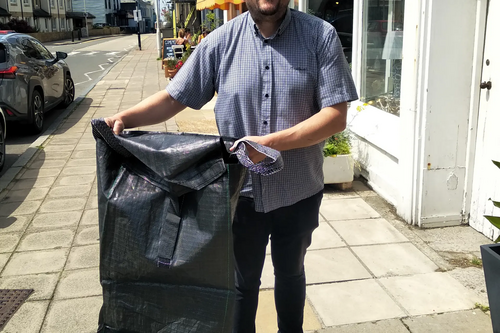 Tim Prater with a Seagull Proof Waste Sack