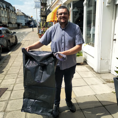 Tim Prater with a Seagull Proof Waste Sack