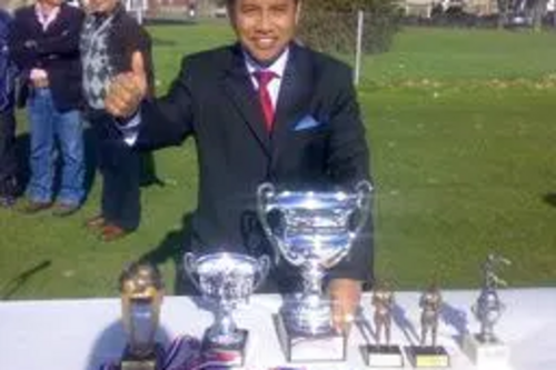 Dhan Gurung with football tournament trophies