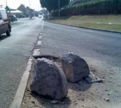 Broken kerb stones