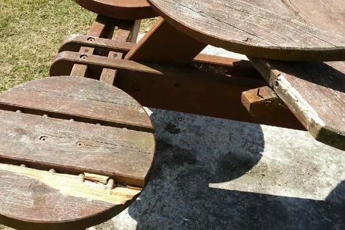 Broken Park Bench and Table