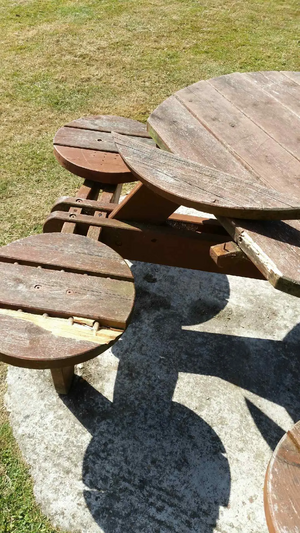 Broken Park Bench and Table