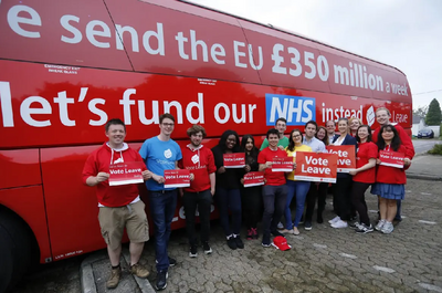 Vote Leave Bus pledging £350m a week more for the NHS