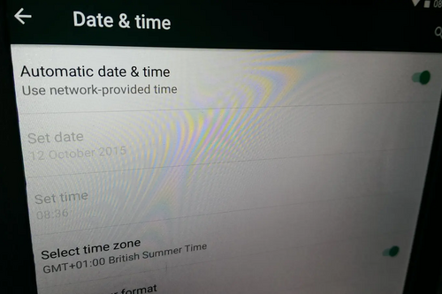 Date and Time settings screen