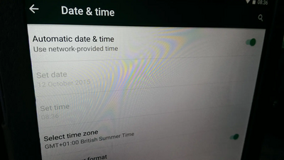 Date and Time settings screen