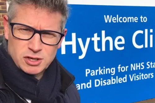 Simon Bishop outside Hythe Clinic