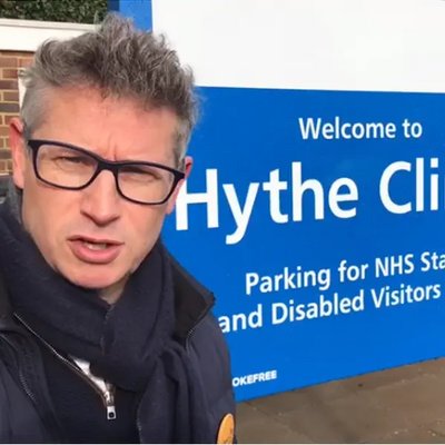 Simon Bishop outside Hythe Clinic