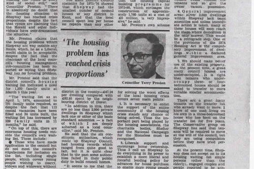 1974 housing article from newspaper from Terry Preston