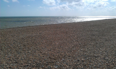 Shingle beach and sea