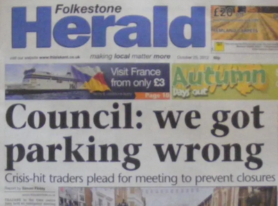 Folkestone Herald with "Council: We Got Parking Wrong" headline