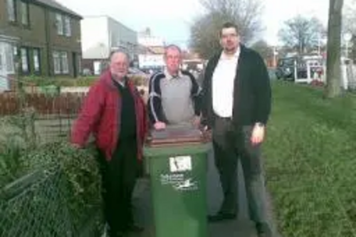 Neil Matthews, Jim Birch and Darren Briddock with a brown-top bin