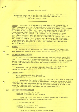 Minutes of July 1973 Shepway Council meeting