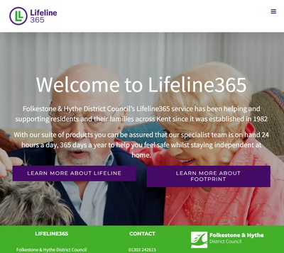 Screenshot of Lifeline365 wervice website front page