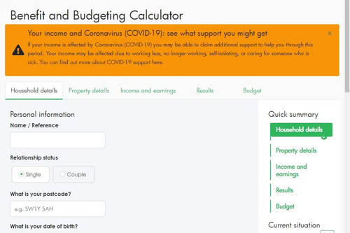 Screenshot of Folkestone and Hythe DC Support calculator page