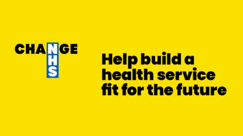 "Change NHS: help build a health service fit for the future" logo