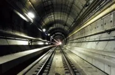 View inside one of the two Eurotunnel rail tunnels