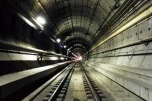 View inside one of the two Eurotunnel rail tunnels