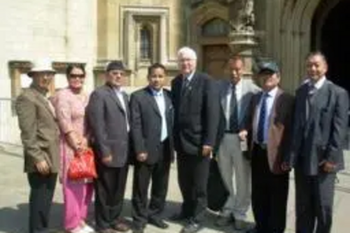 Dhan Gurung and Gurkha colleagues with Bob Russell MP at Westminster