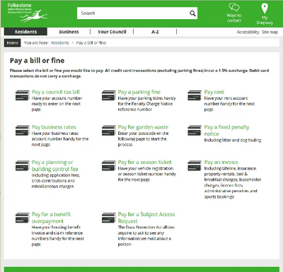 Shepway DC website bill payments screen screenshot