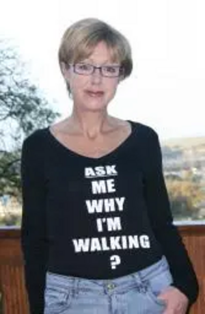 Lynne Beaumont in "Ask Me Why I'm Walking" shirt