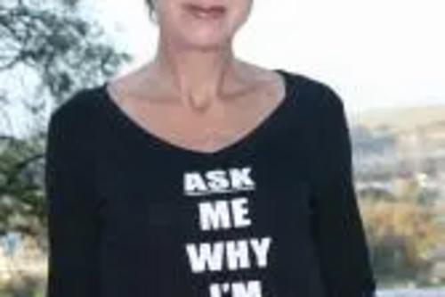 Lynne Beaumont in "Ask Me Why I'm Walking" shirt