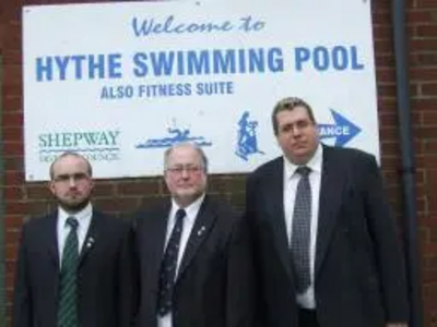 Sam Matthews, Neil Maathews and Darren Briddock at the current Hythe Swimming Pool