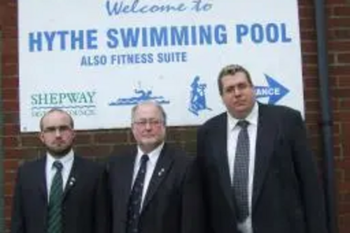 Sam Matthews, Neil Maathews and Darren Briddock at the current Hythe Swimming Pool