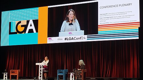 Vikki Slade speaking at LGA conference 2024