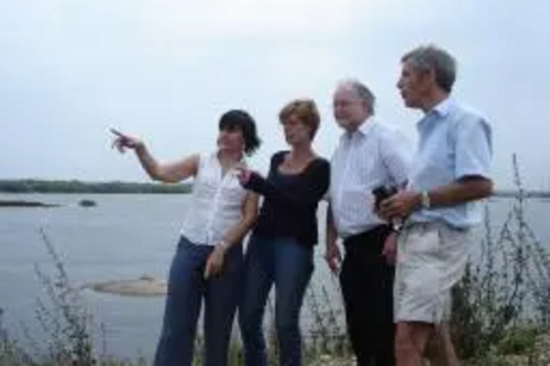 Samatha Dawes (RSPB South East region), Lib Dem District Council Leader Lynne Beaumont, Lib Dem Parliamentary Spokesman Neil Matthews and RSPB South East Communications Manager Paul Outhwaite at the RSPB Dungeness Reserve.