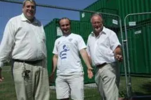 Lib Dem Councillors Darren Briddock, Sam and Neil Matthews at the new Hythe Sports Pavilion site