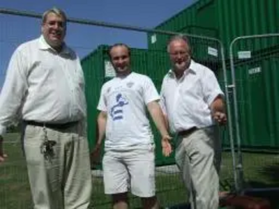 Lib Dem Councillors Darren Briddock, Sam and Neil Matthews at the new Hythe Sports Pavilion site