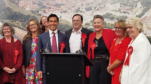 Tony Vaughan and Labour Campaigners after declaration of July 2024 General Election Result