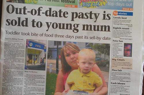 Folkestone Herald with "Out-of-date pasty sold to young mum" headline