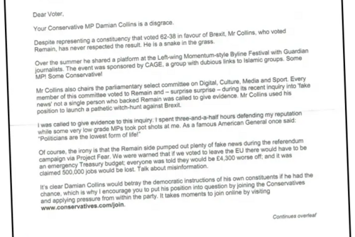 Page 1 of letter to Folkestone & Hythe residents about Damian Collins