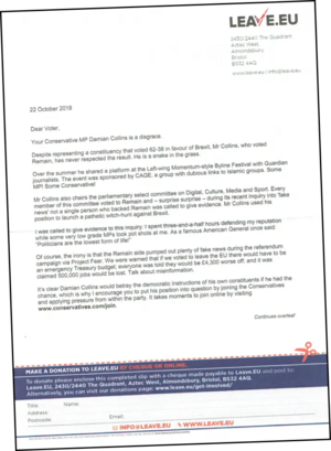 Page 1 of letter to Folkestone & Hythe residents about Damian Collins