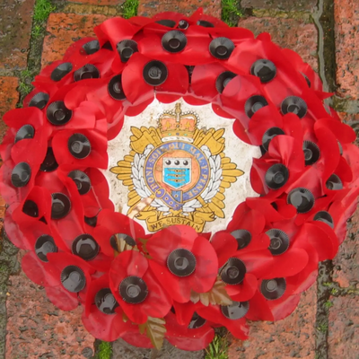 Poppy wreath at war memorial