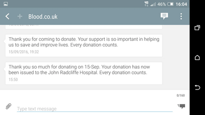 Blood donation thank you text message