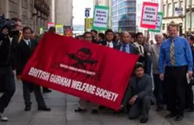 Ex-Gurkha soldiers demonstrate in Liverpool for Equal Rights, supported by Peter Carroll