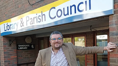 Tim Prater outside Sandgate Library and Sandgate Parish Council office