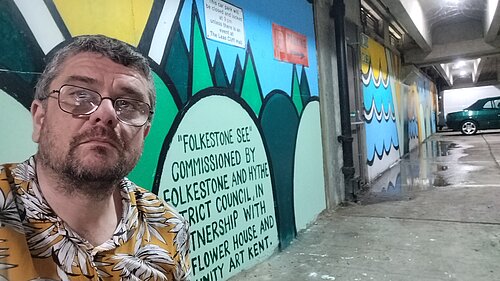 Tim Prater with artwork in Sandgate Road Car Park